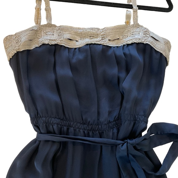 Graham & Spencer Anthropologie 100% Silk Navy Slip Dress Women L Midi Sleeveless - Picture 8 of 15